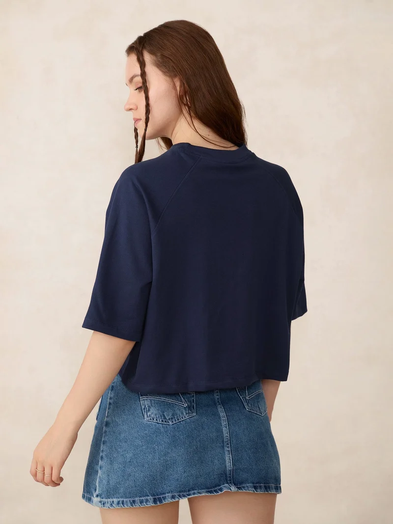 أوجيدر بلوزة قطنية واسعة سادة زرقاء